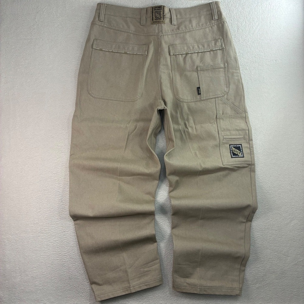 Vintage Hedz Up Jeans Carpenter Pants Men 40x33 Beige Baggy Skater Y2K Loose